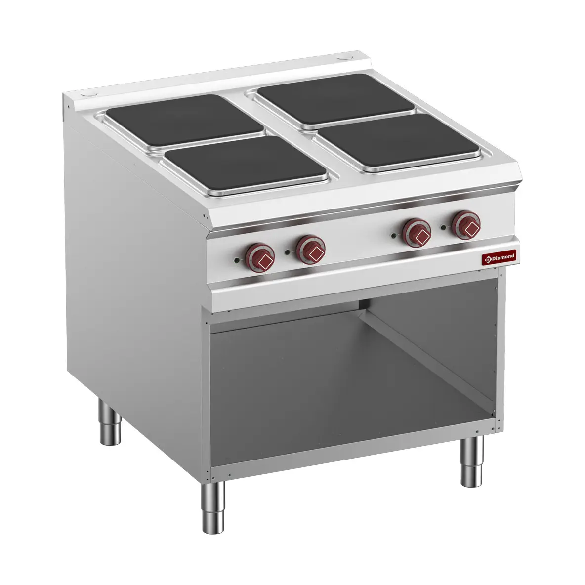 Fourneau électrique 4 plaques sur armoire ouverte