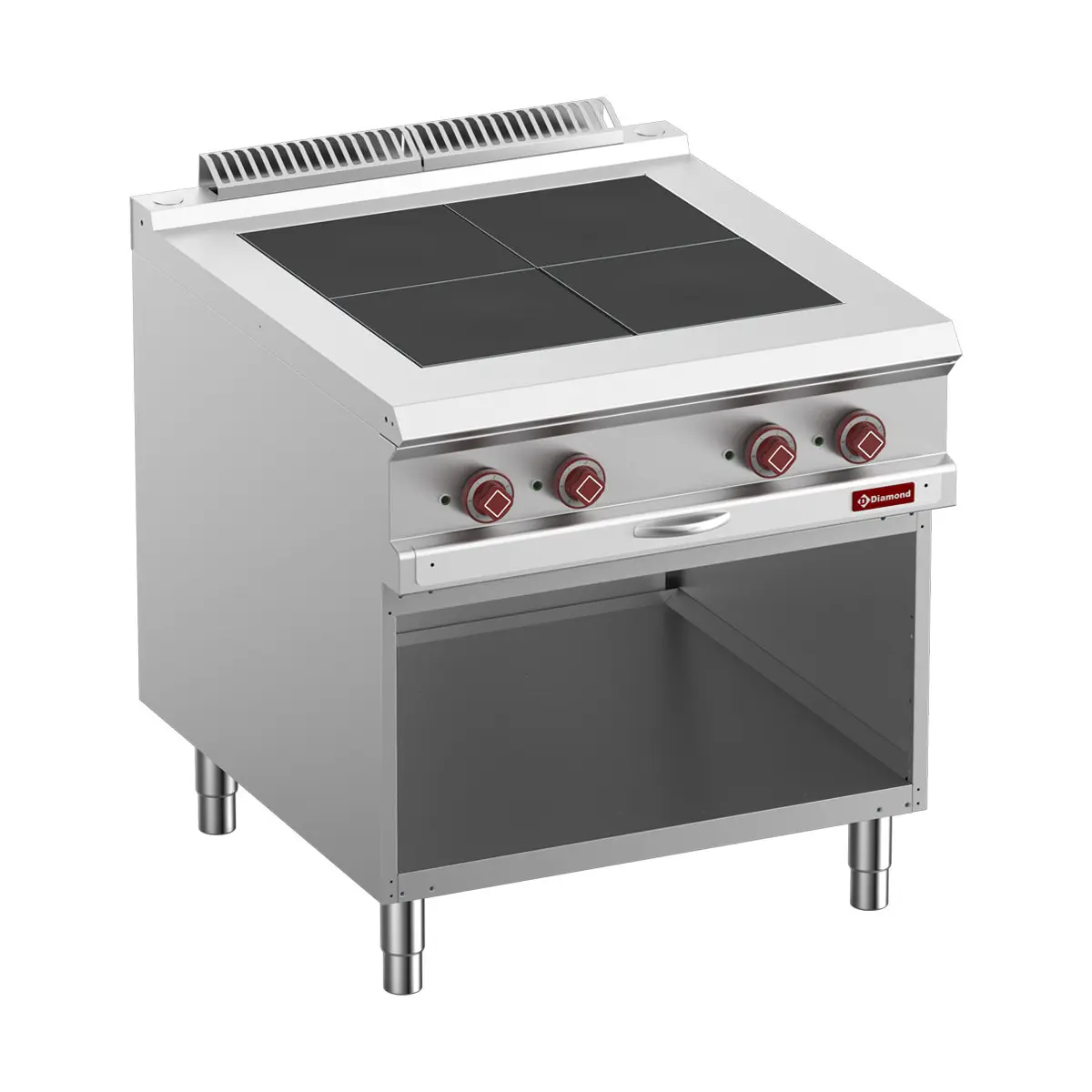 Fourneau électrique 4 plaques affleurantes, armoire ouverte