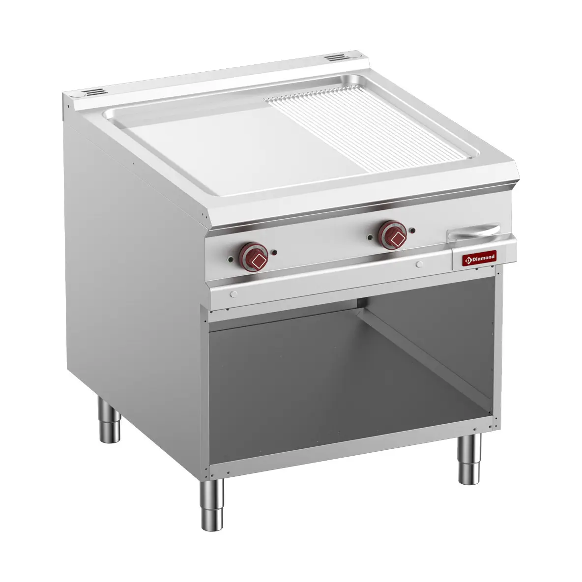 Plaque cuisson 2/3 lisse & 1/3 rain. élec. chromée mod.1/1, armoire ouv.