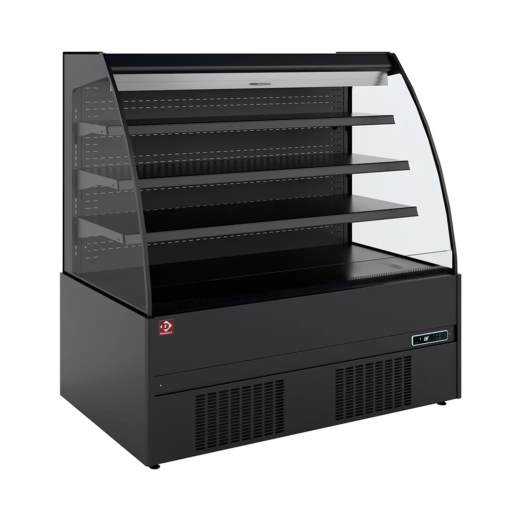 Meuble semi-mural réfrigéré, libre-service, ouvert, avec rideau - FULL BLACK - 1510 x 665 mm