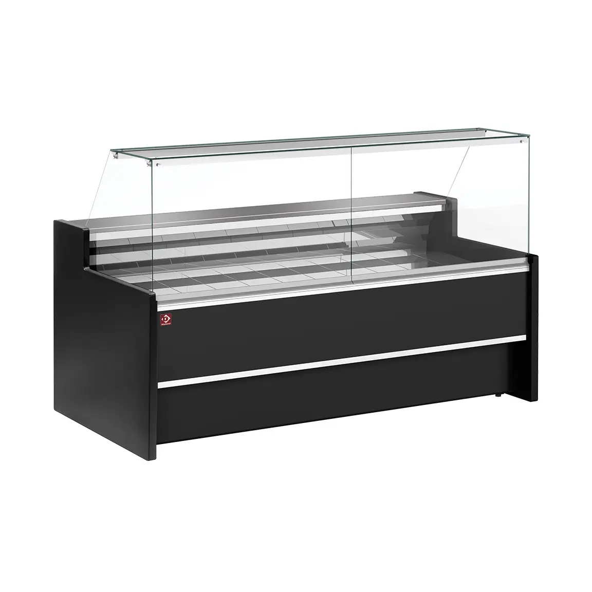 Comptoir vitrine réfrigéré à vitre droite 90°, ventilé, avec réserve - NOIR - 2500 x 980 mm