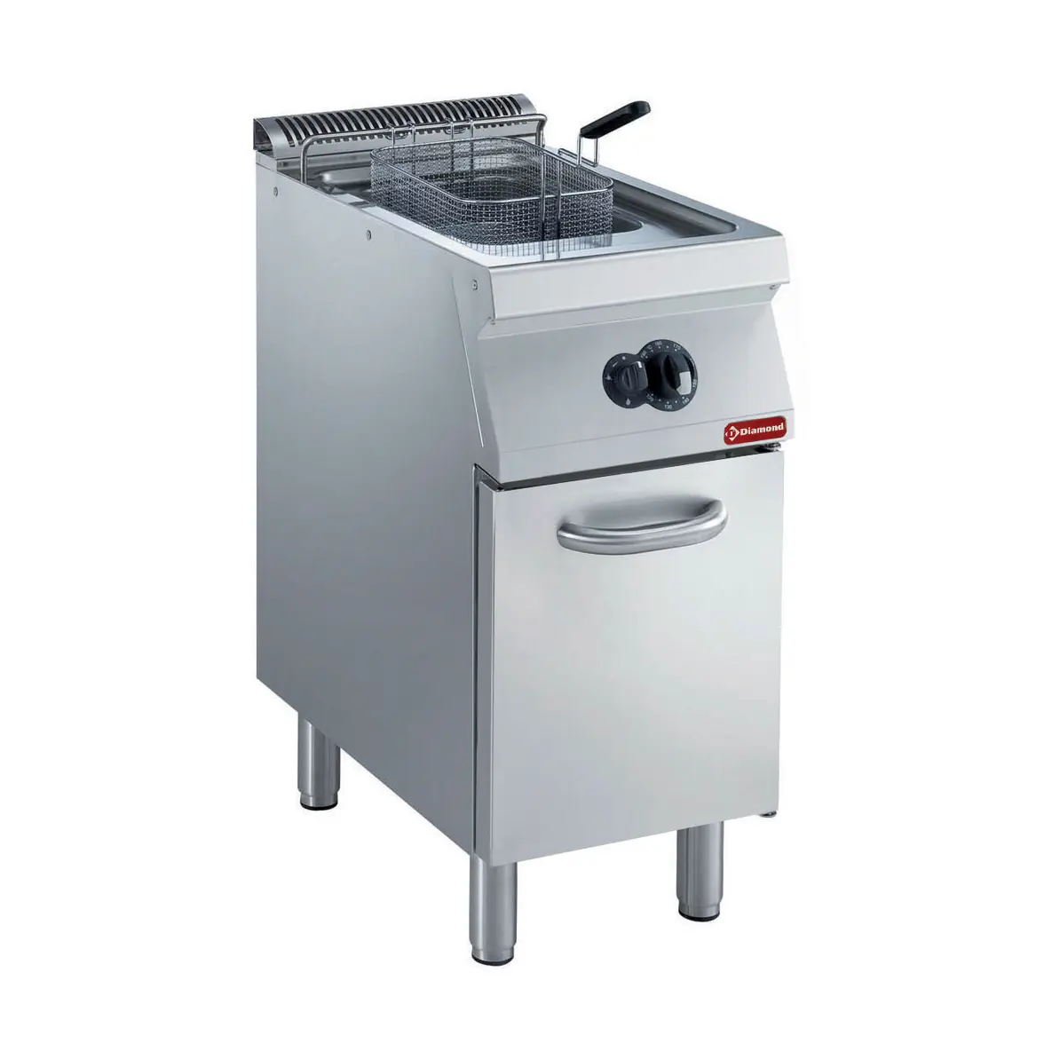 Friteuse gaz, cuve en "Y" 15 litres, brûleurs extérieurs, sur armoire