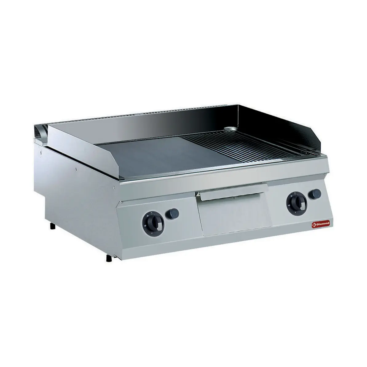 Plaque cuisson gaz, 2/3 lisse et 1/3 rainurée au chrome dur -TOP-