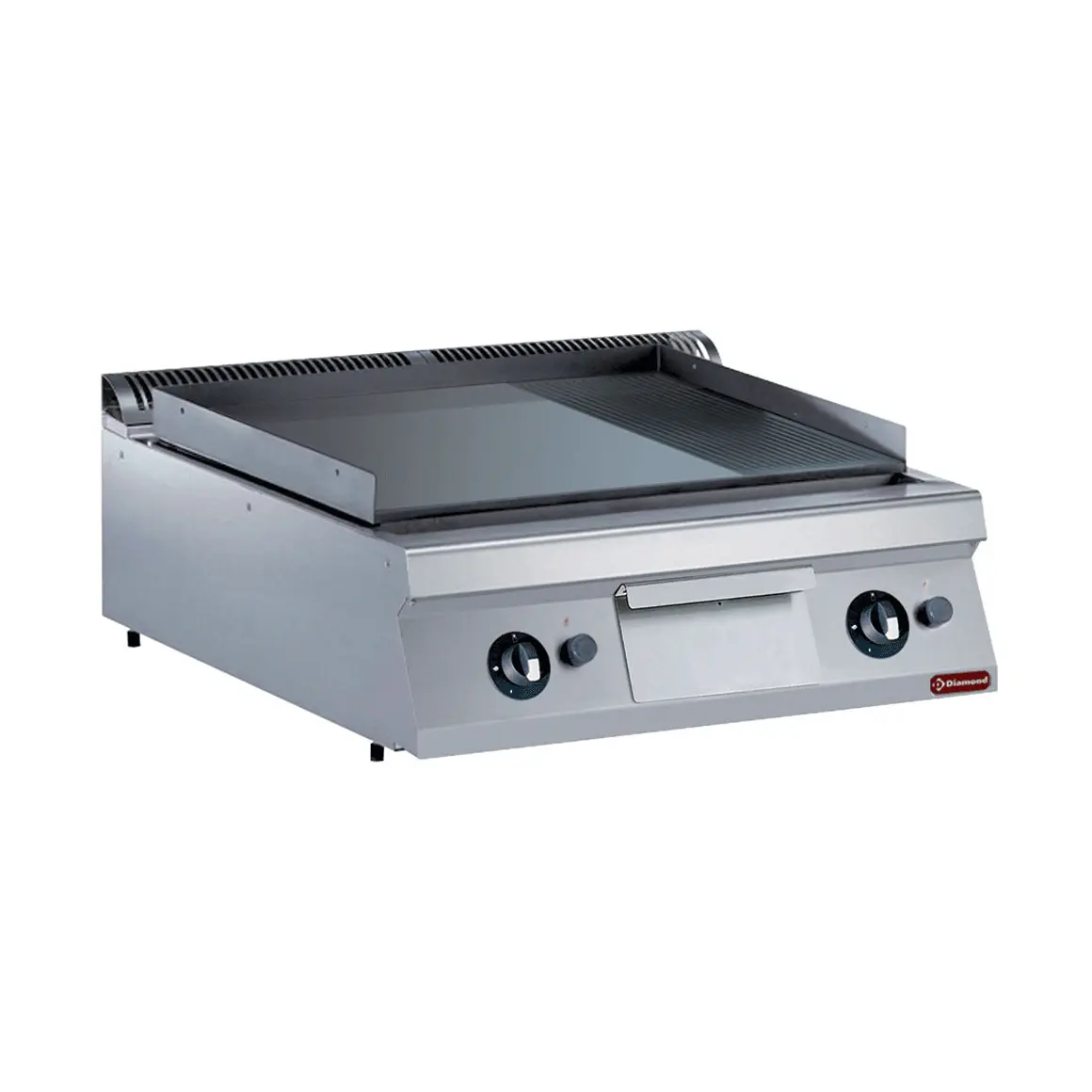 Plaque de cuisson gaz, 2/3 lisse et 1/3 rainurée, chrome dur -TOP-