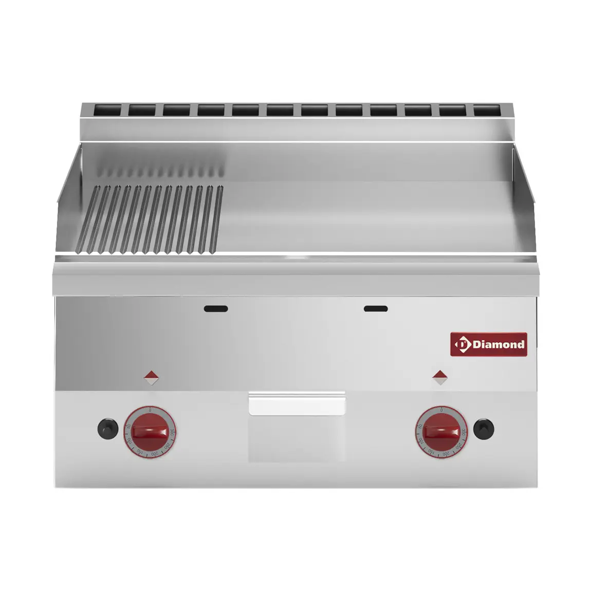 Plaque de cuisson gaz, surface 2/3 lisse et 1/3 nervurée -Top-