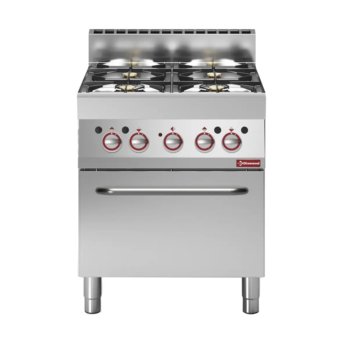 Fourneau gaz 4 feux vifs, avec four électrique à convection GN 1/1
