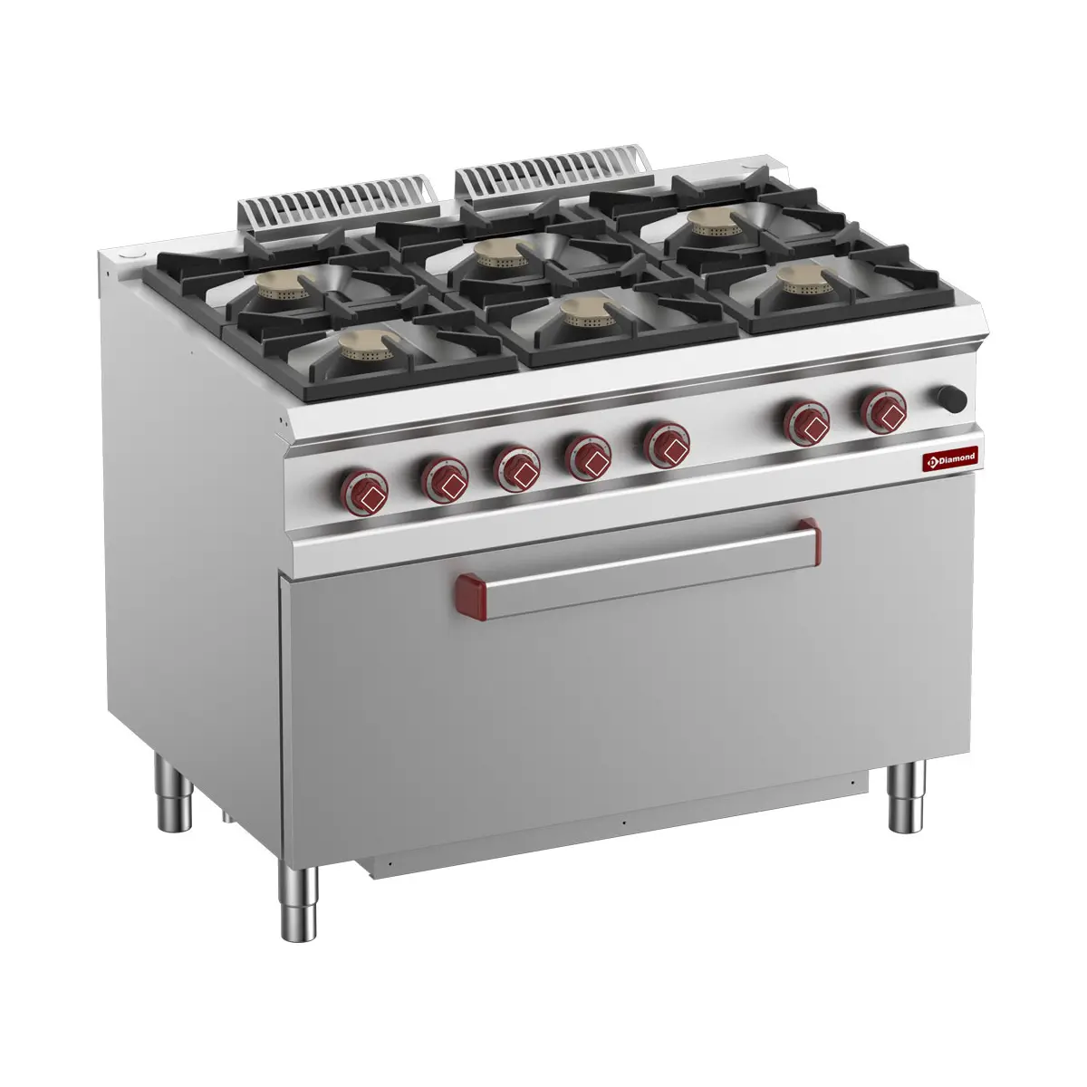 Fourneau 6 feux vifs, four maxi gaz 1 grande porte