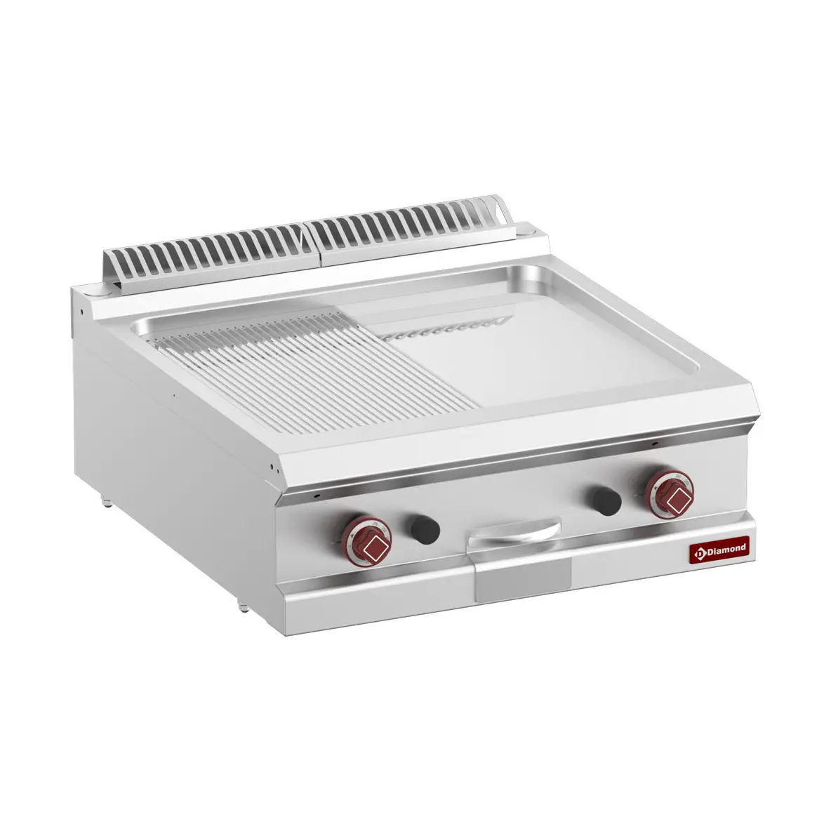 Plaque de cuisson gaz 1/2 lisse 1/2 rain. chrome dur, mod. 1/1  -Top-