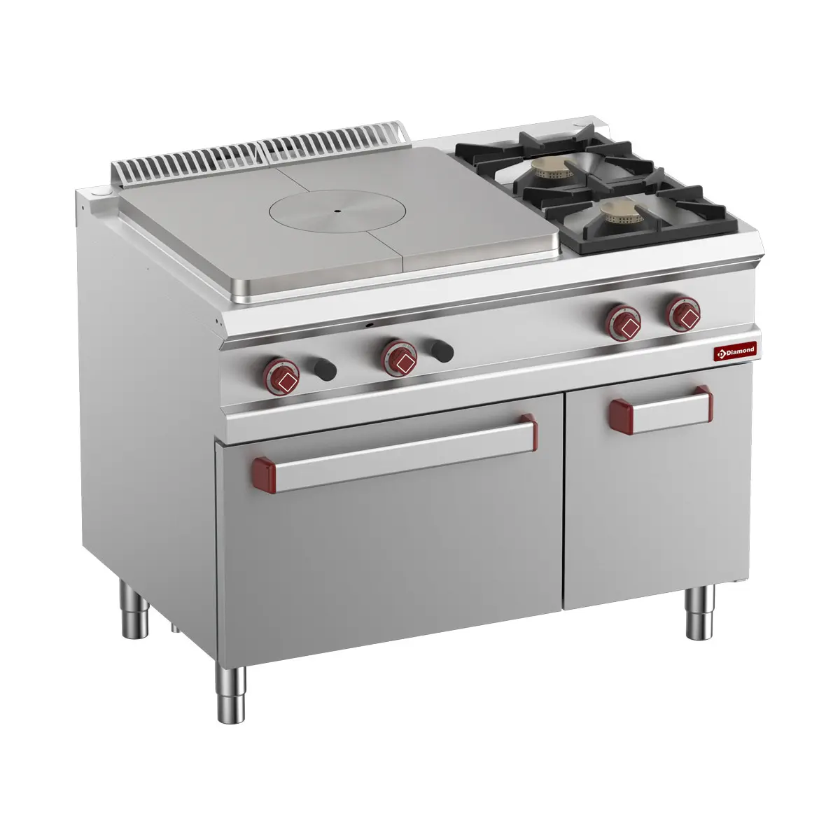 Fourneau taque coup de feu, 2 feux gaz, four GN 2/1, armoire GN1/1