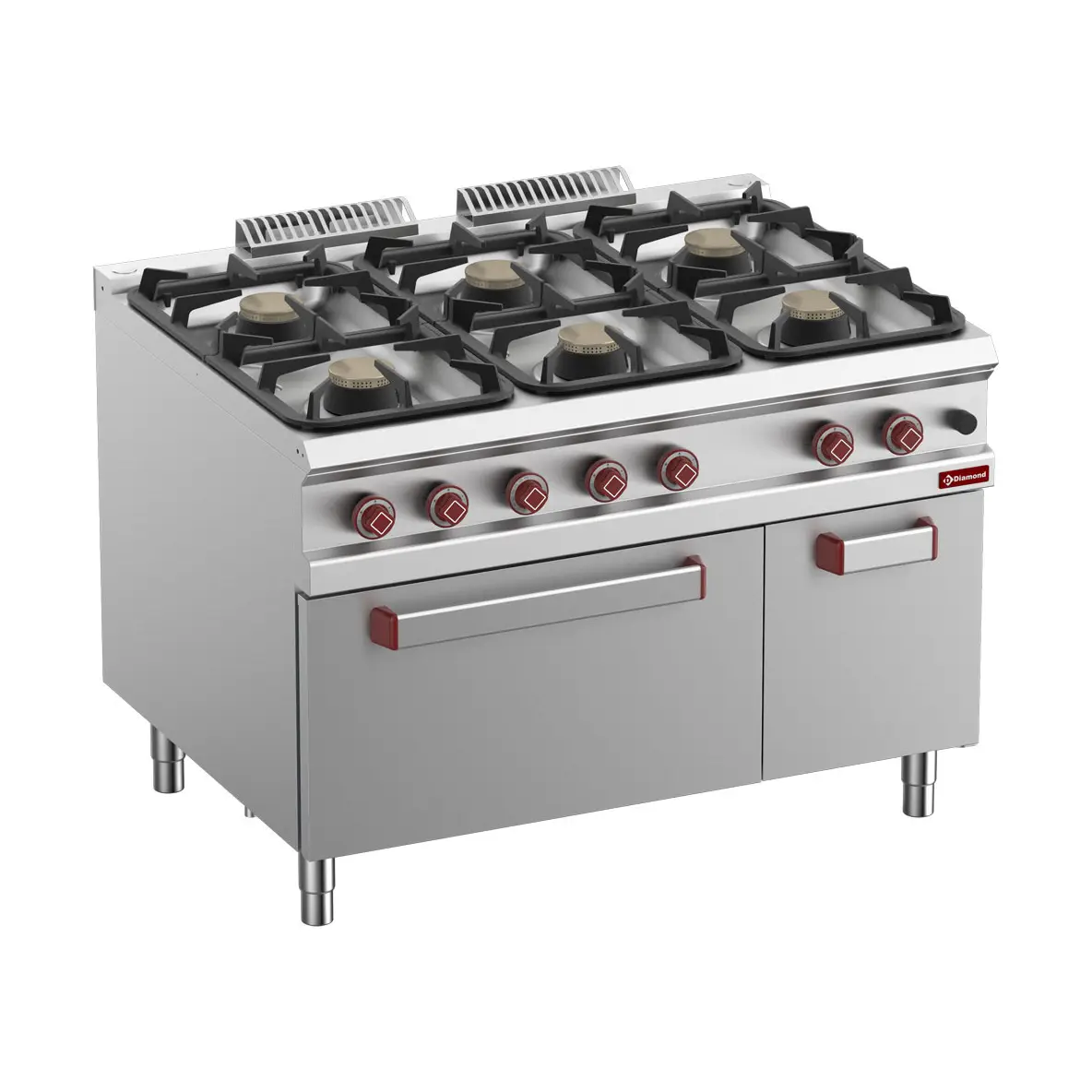 Fourneau 6 feux sur four gaz  GN 2/1 et armoire neutre fermée