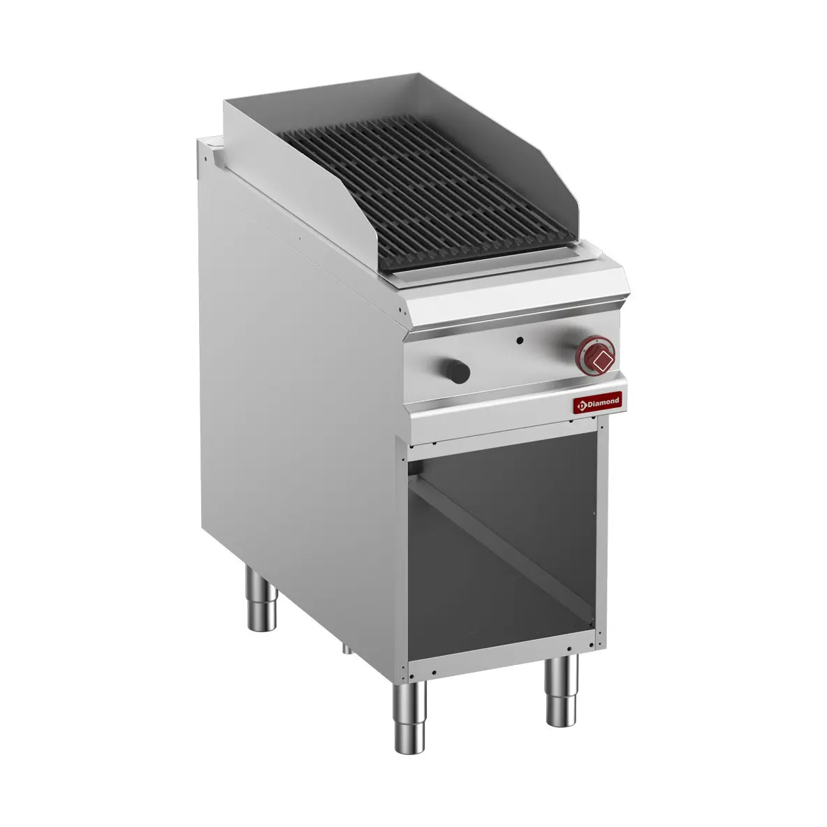 Grill pierre de lave, module 1/2, grille "2 faces" en fonte, armoire ouverte