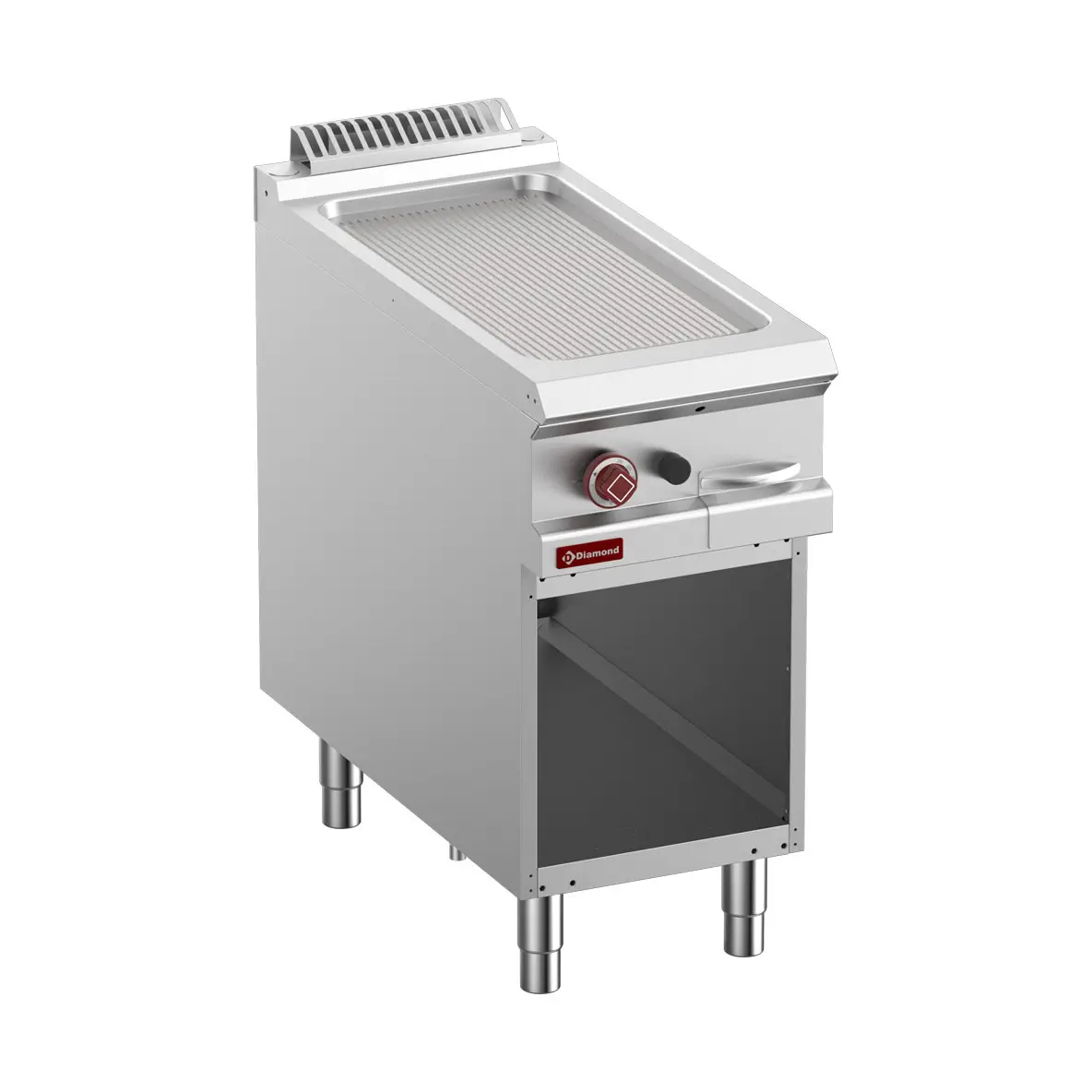 Plaque de cuisson rainurée gaz module 1/2, armoire ouverte