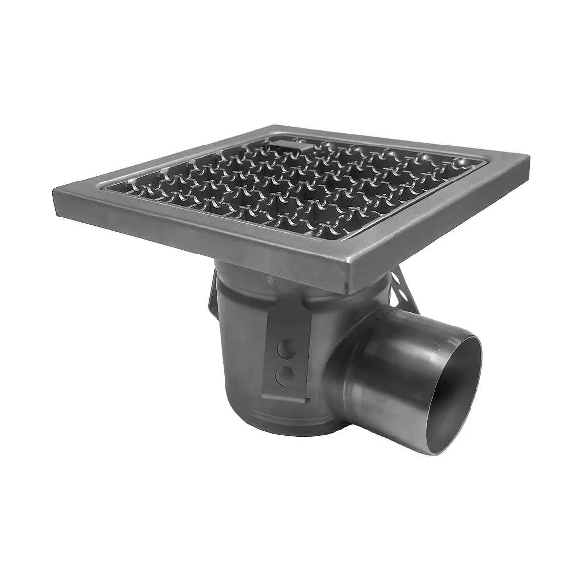 Caniveau de sol inox 300x300, sortie latérale