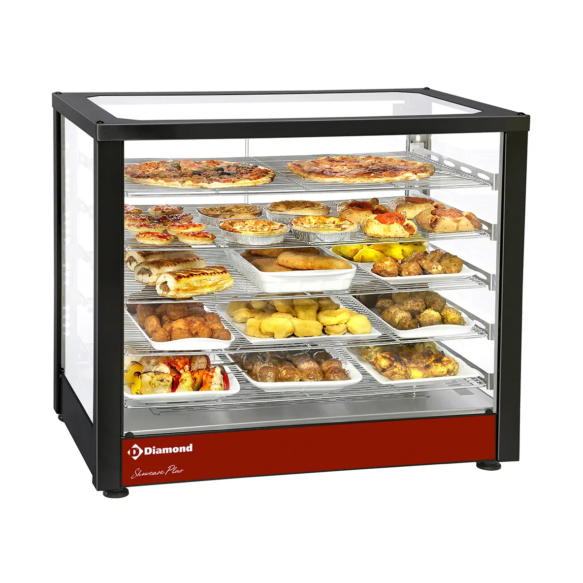 Vitrine chauffante ventilée, 5 niveaux, panoramique (Noire)