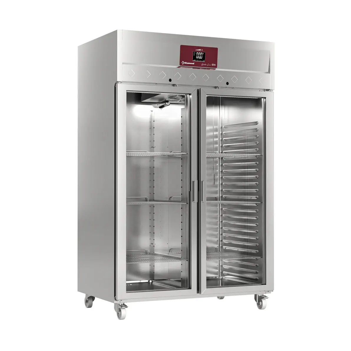 Armoire frigorifique ventilée 1400 Lit. 2 portes vitrées (GN 2/1),  sur roues