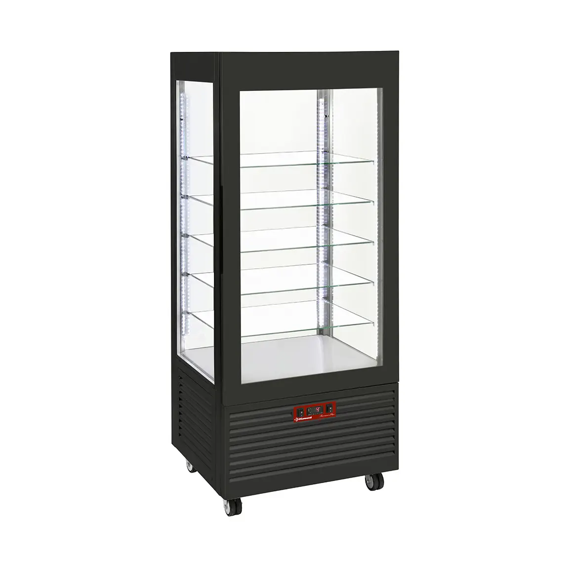 Vitrine 4 faces T° positive, 5 étagères en verre, ventilée, 480 Lit, NOIRE