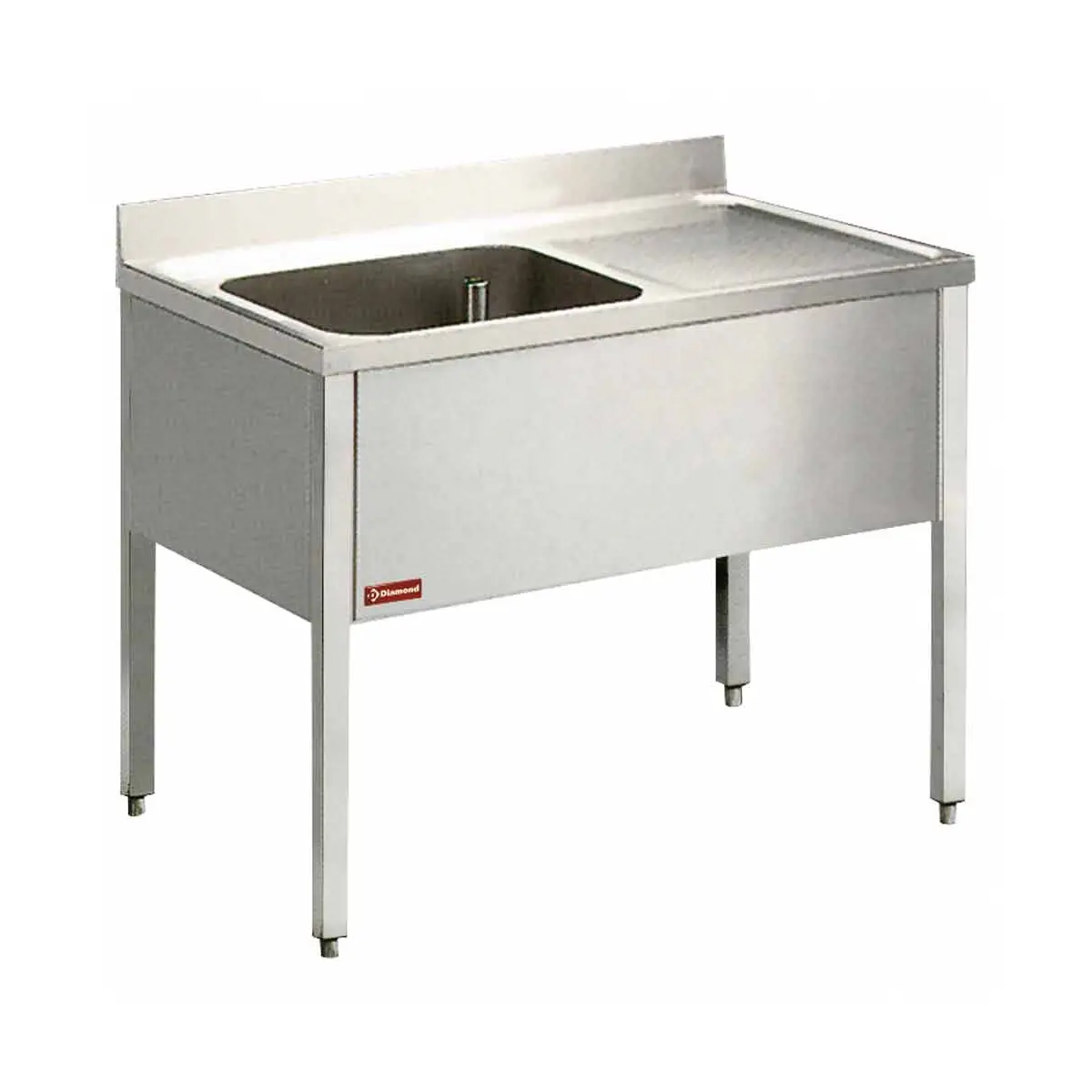 Plonge 1 cuve et 1 égouttoir à droite, avec piétement - 1400 x 700 mm