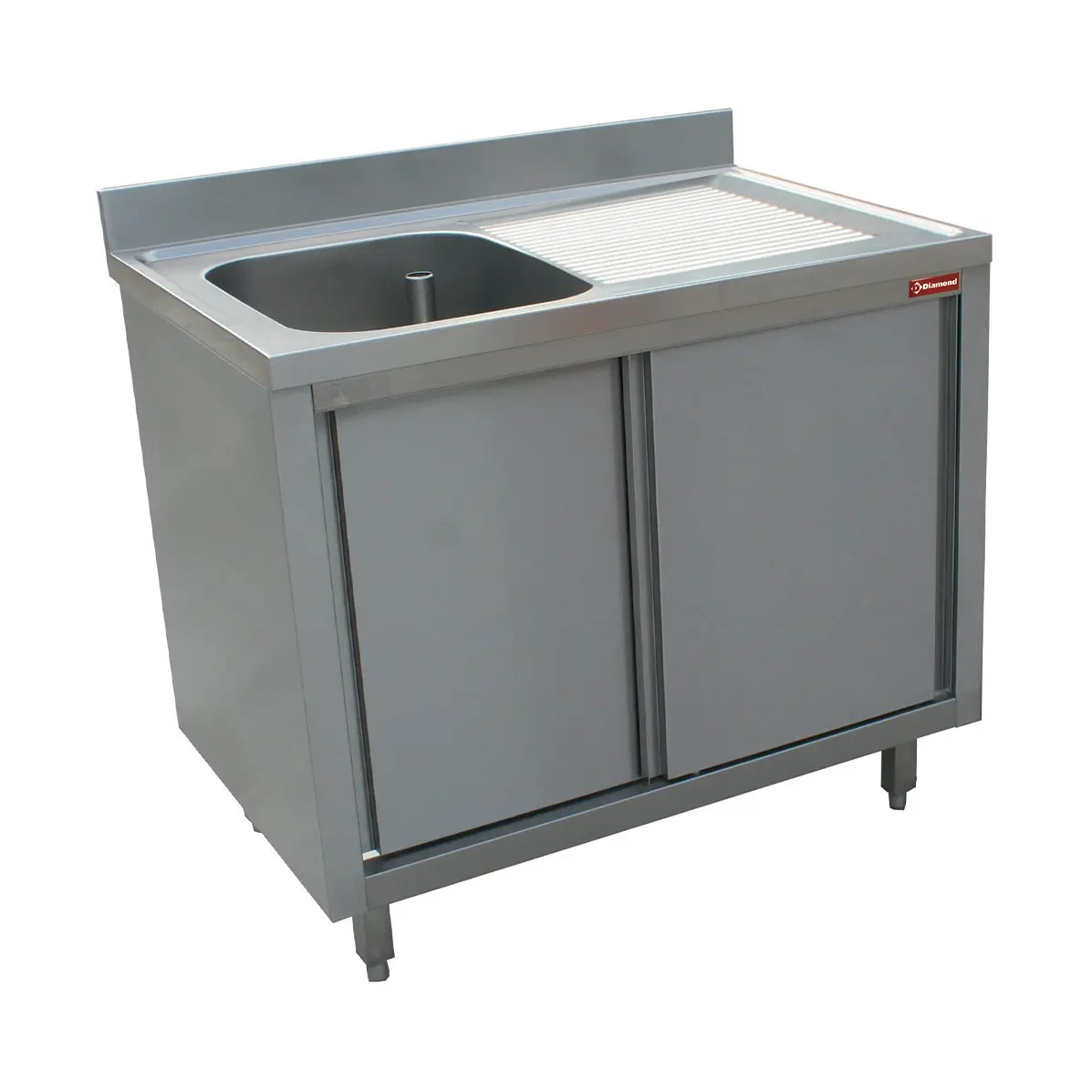 Plonge 1 cuve 600x500x275 égouttoir droit sur armoire 2 portes coulissantes - 1400 x 700 mm