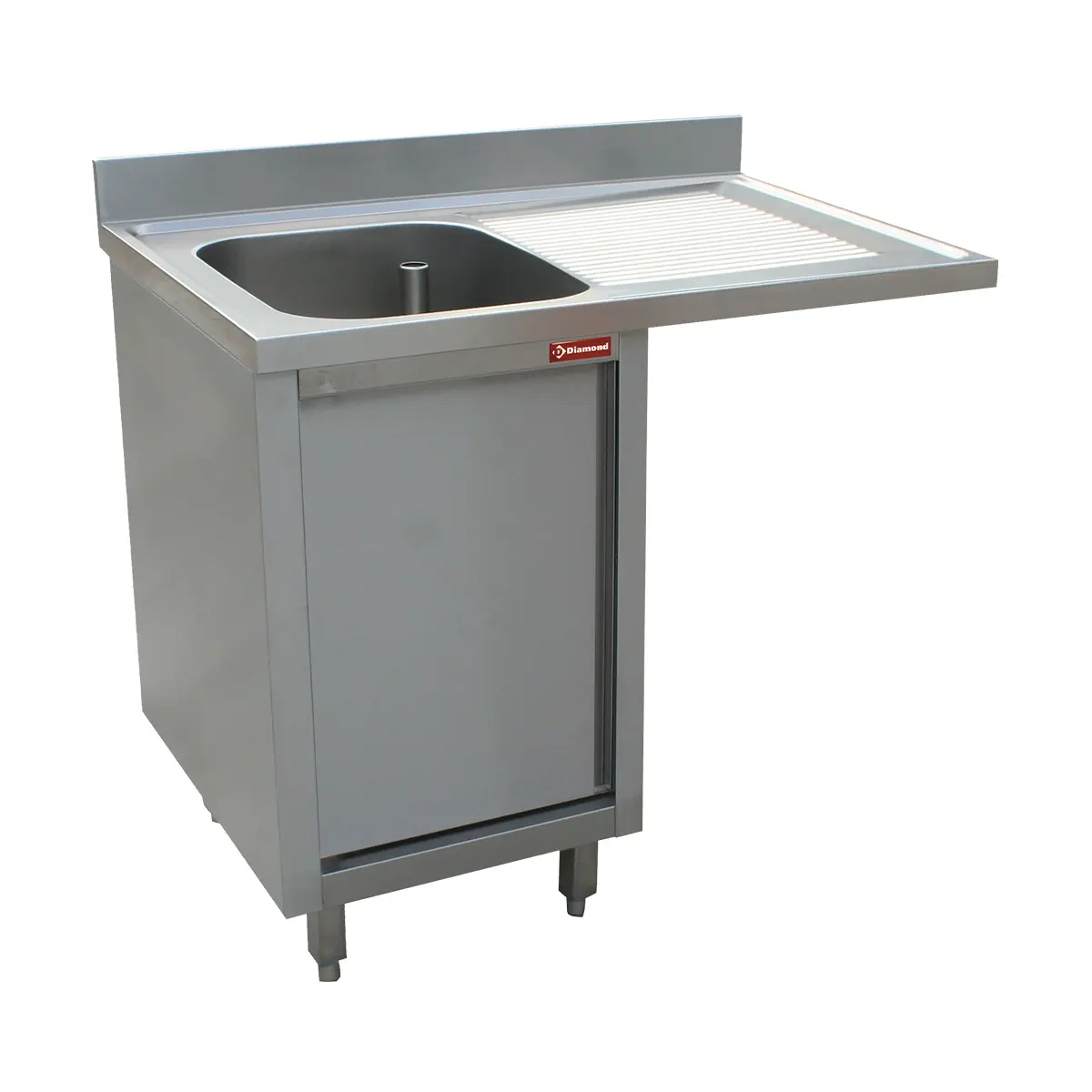 Plonge 1 cuve, égouttoir à droite, sur armoire 1 porte battante et espace lave-vaisselle - 1400 x 700 mm