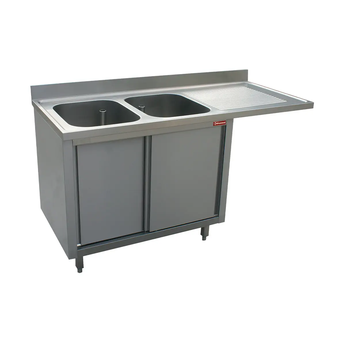 Plonge 2 cuves 400x500x275 égouttoir droit sur armoire 2 portes coulissantes et espace lave vaisselle - 1600 x 700 mm