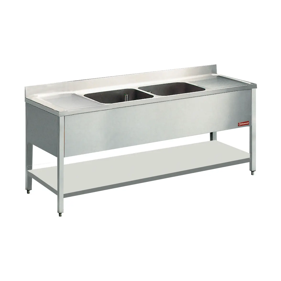 Plonge 2 cuves, 2 egout.+piet.   - 2000 x 700 mm