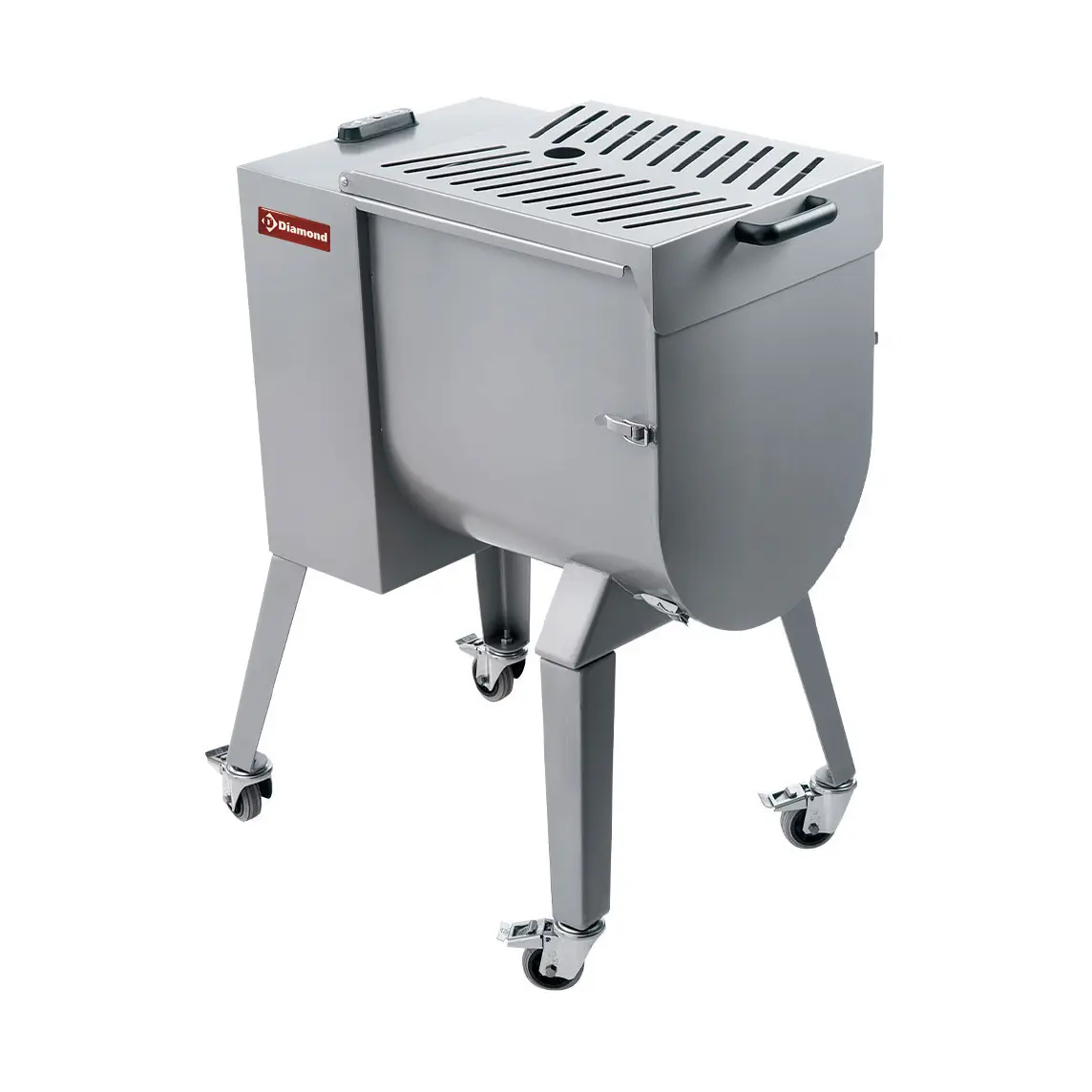 Mélangeur à viande en inox 50 kg, piètement sur roues