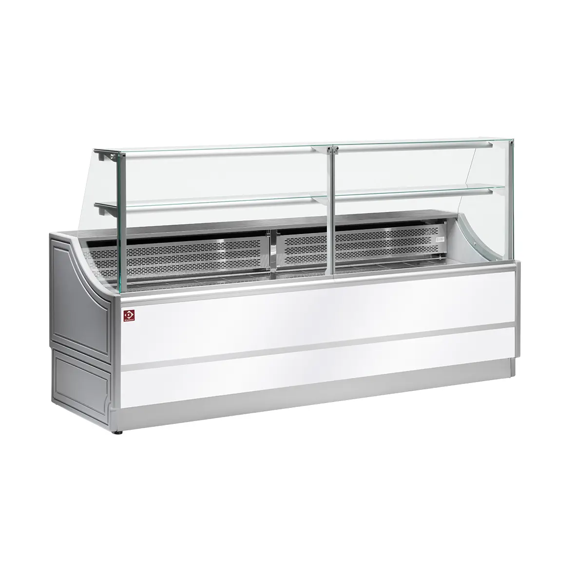 Comptoir vitrine réfrigérée à vitre droite 90°, avec réserve - 2000 x 810 mm