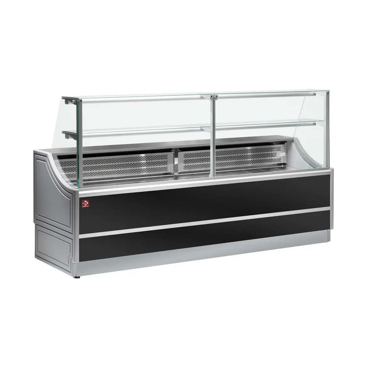 Comptoir vitrine réfrigérée - Version neutre "OL Orléans" à vitre droite 90°, sans réserve - 2000 x 810 mm
