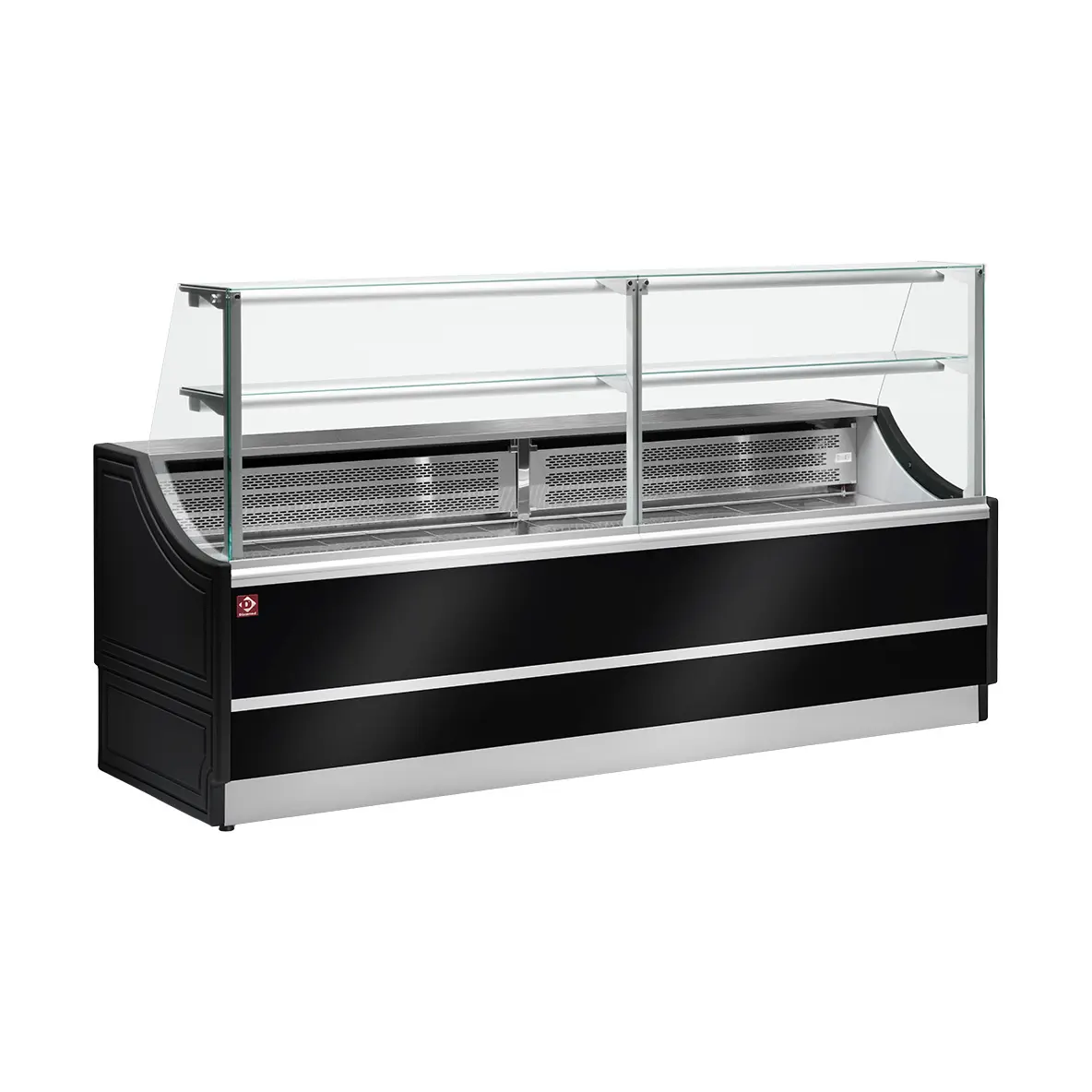 Comptoir vitrine réfrigérée - Version neutre "OL Orléans" à vitre droite 90°, sans réserve - 2000 x 810 mm