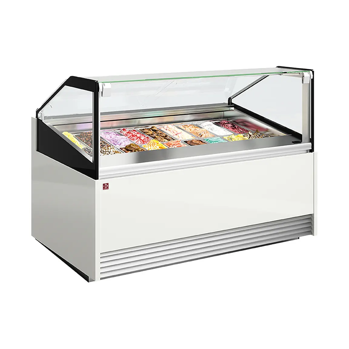 Comptoir à crème glacée 24 bacs inox (360x165) - 2100 x 1240 mm