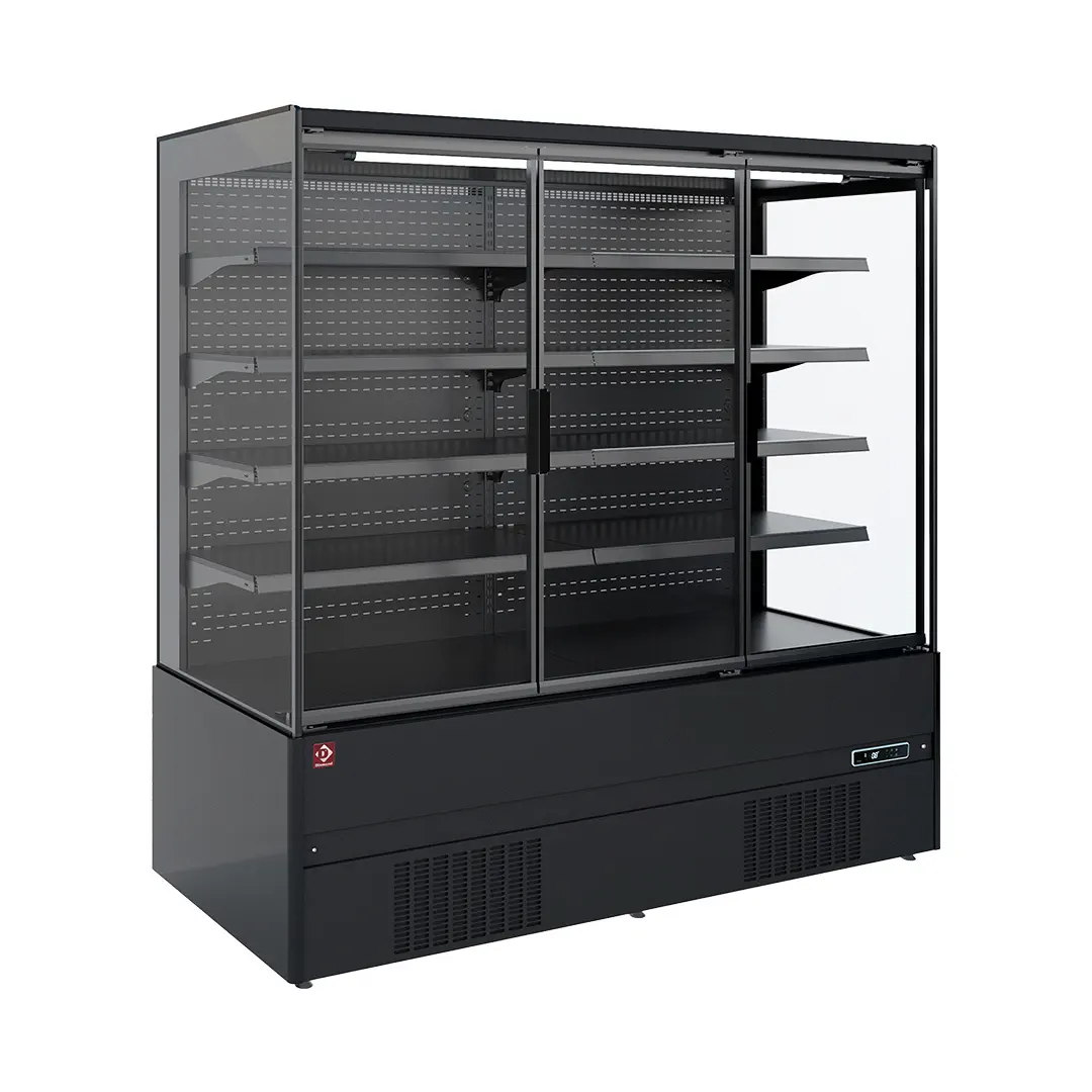 Meuble mural réfrigéré, libre-service, portes battantes - FULL BLACK - 866 x 852 mm