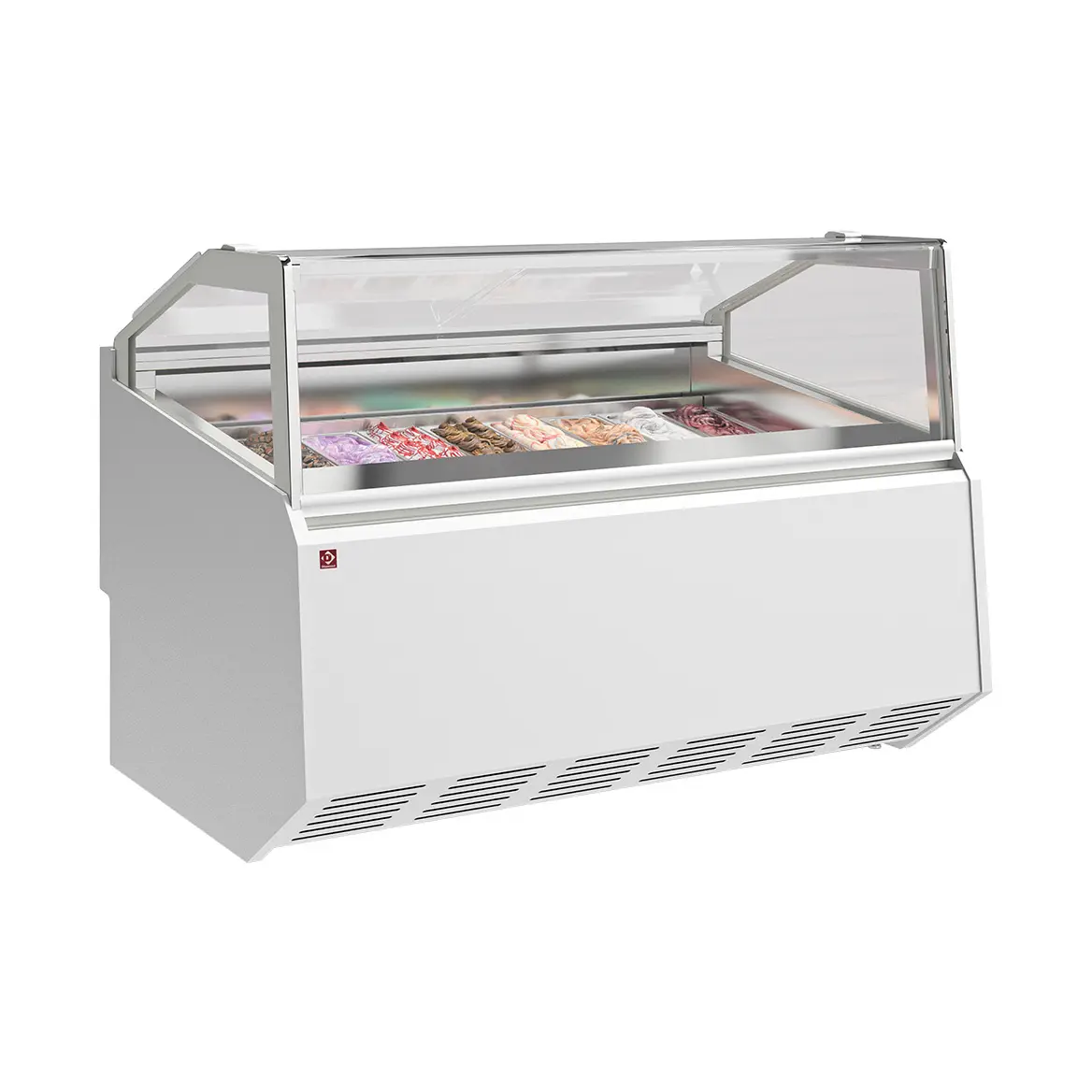 Comptoir à crème glacée 24 bacs inox (360x165) - 2100 x 1150 mm