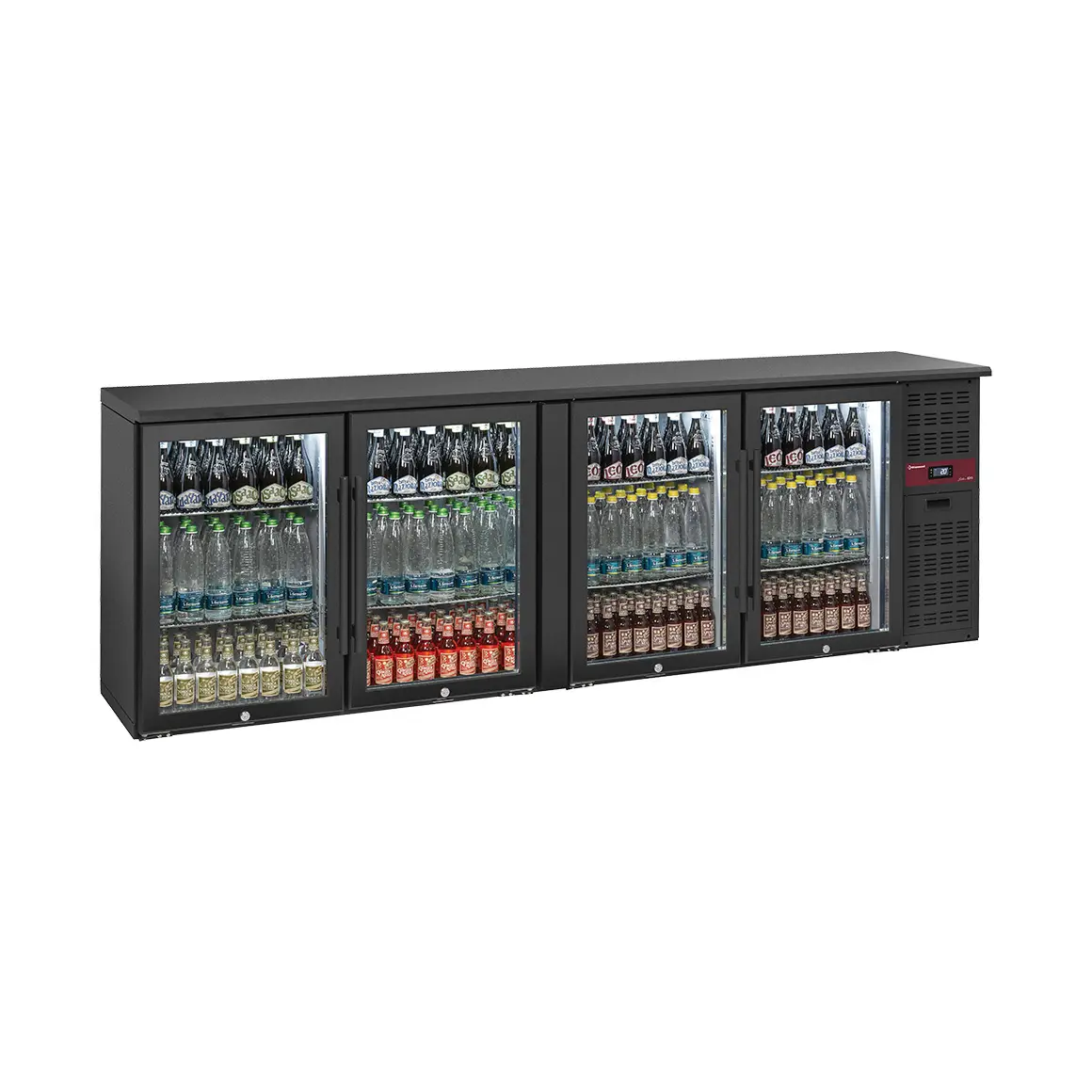 Arrière de bar 4 portes vitrées, 620 litres, pieds réglables