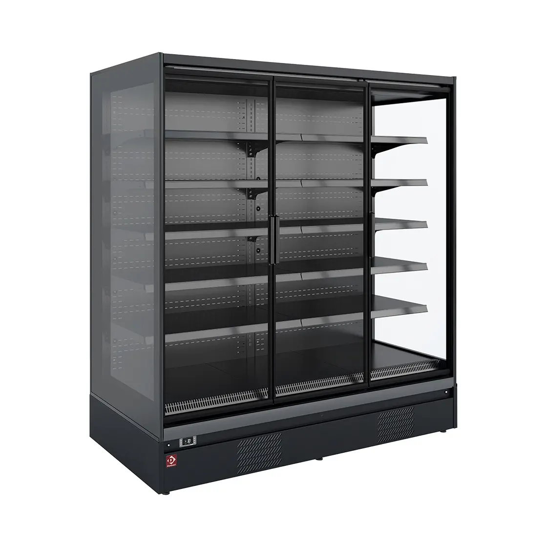 Meuble mural réfrigéré, libre-service, portes battantes - FULL BLACK - 3810 x 875 mm
