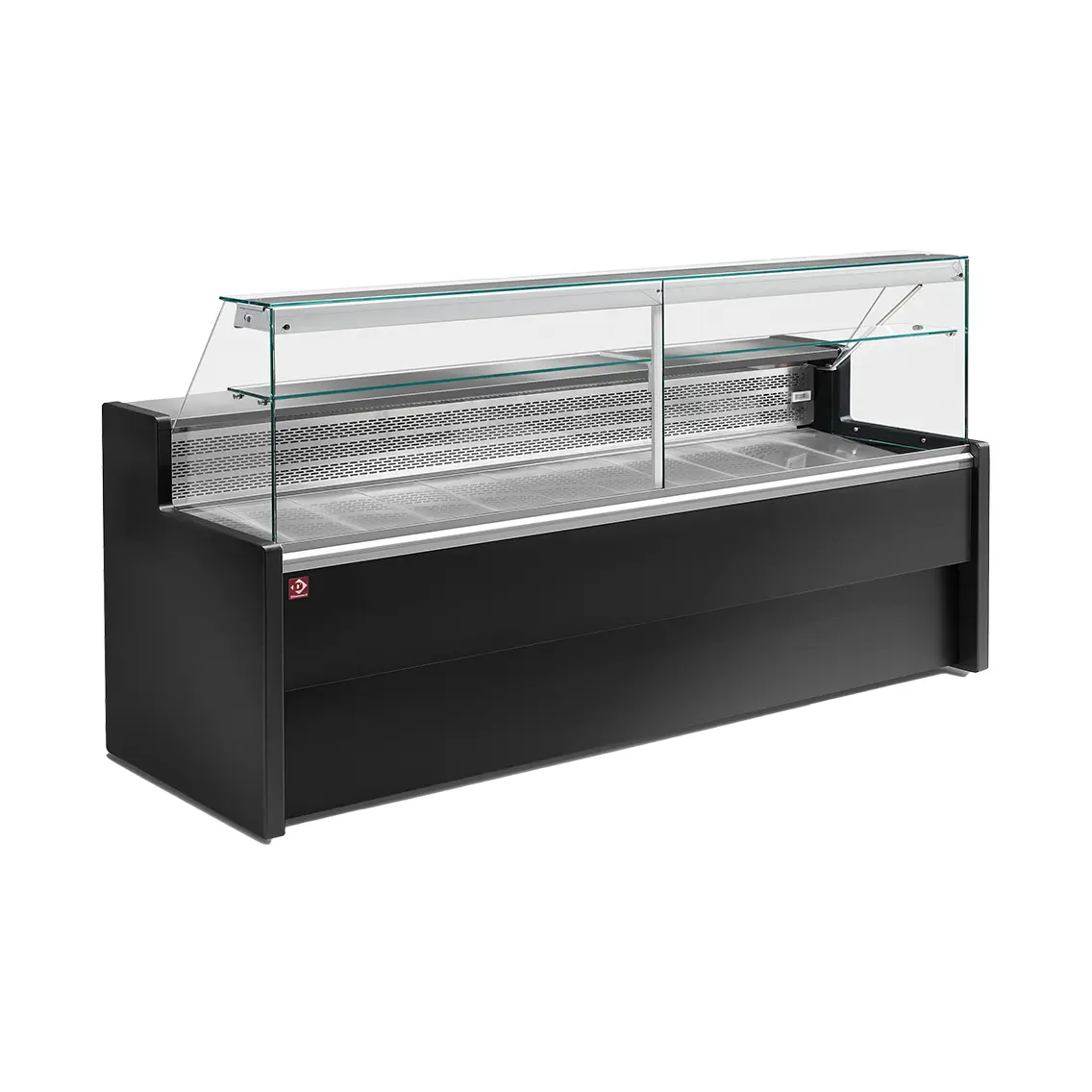 Comptoirs vitrine réfrigérés à vitre droite 90°, avec réserve - NOIR - 2000 x 800 mm