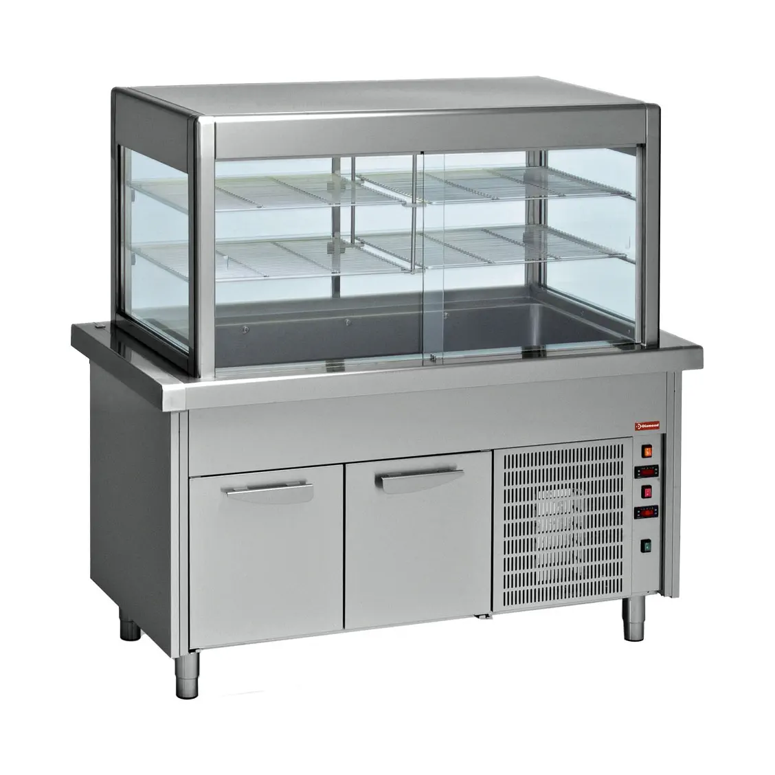 Elément cuve et vitrine réfrigérée sur armoire réfrigérée 4x GN 1/1