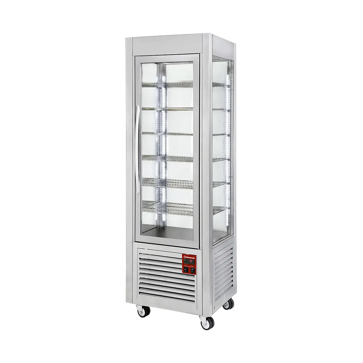 Vitrine panoramique, 5 grilles, ventilée, 360 LT, Inox.