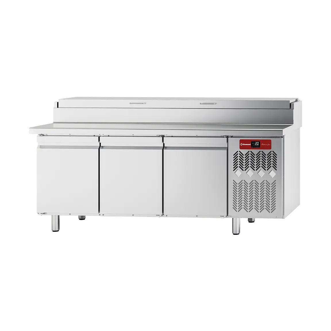 Table frigorifique, ventilée, 3 portes EN 600x400, structure réfrigérée GN 10 x 1/3