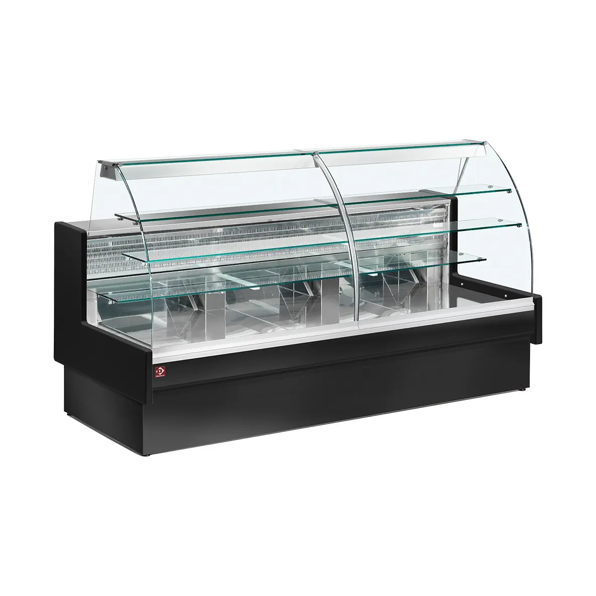 Comptoir vitrine réfrigéré, statique, chargement à tiroirs, vitre courbe, sans réserve - NOIR - 2900 x 980 mm