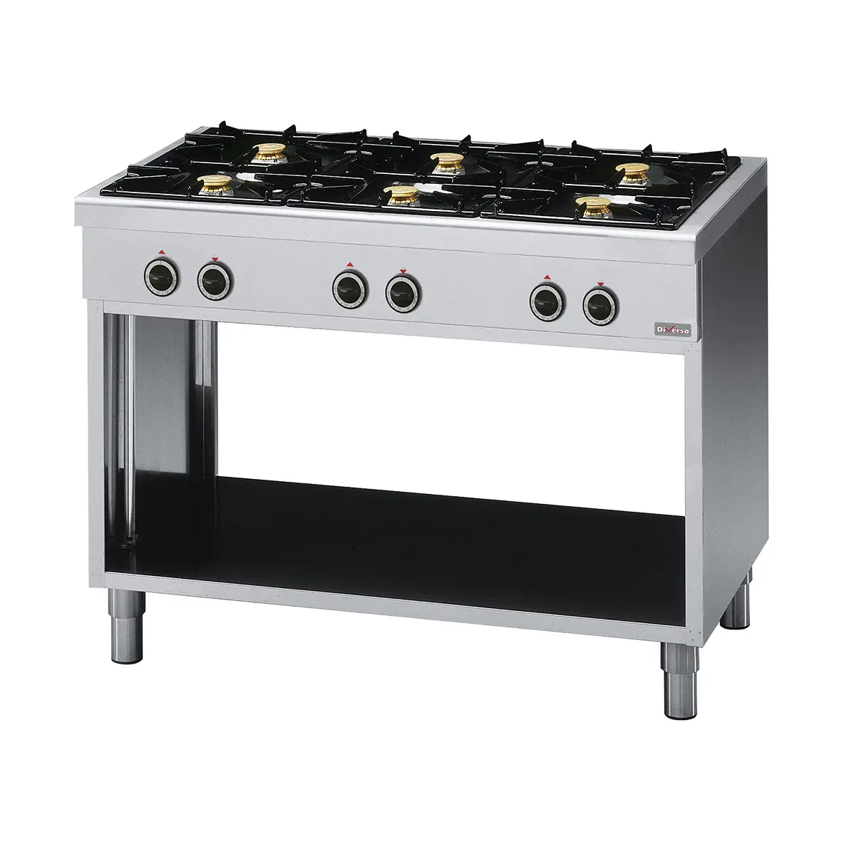 Fourneau avec 6 feux vifs, sur armoire ouverte