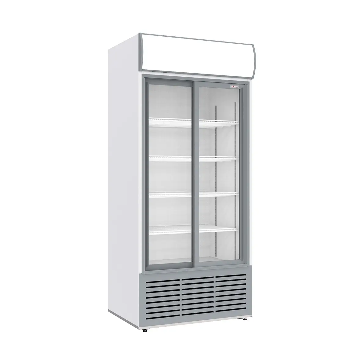 Vitrine ventilée positive, 783 litres, 2 portes coulissantes, avec caisson lumineux, BLANCHE