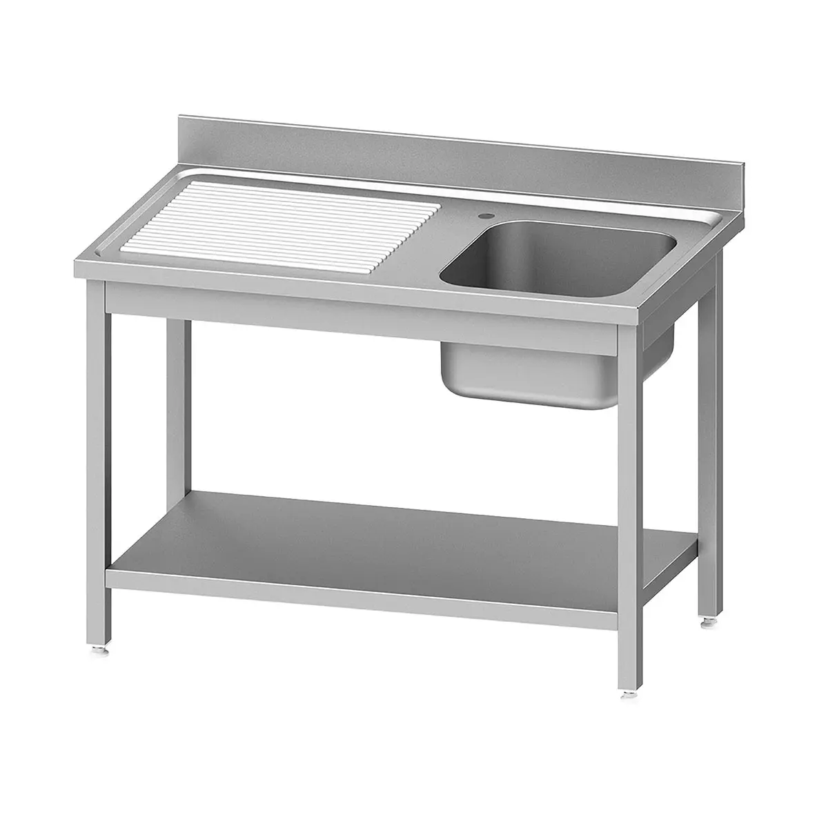 Plonge inox ECO 1 cuve égouttoir gauche, avec tablette inférieure - 1200 x 700 mm