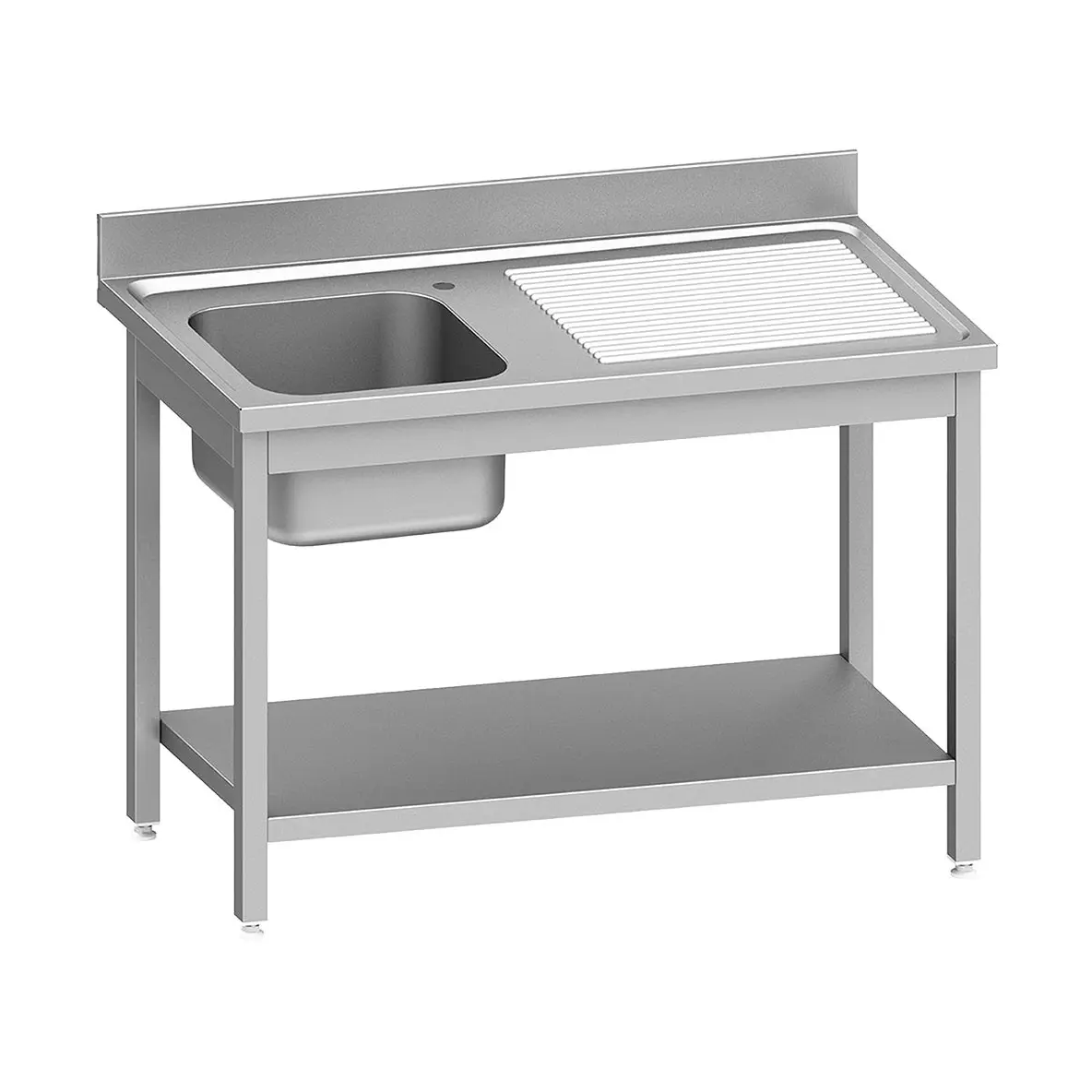 Plonge inox ECO 1 cuve égouttoir droite, avec tablette inférieure - 1400 x 700 mm