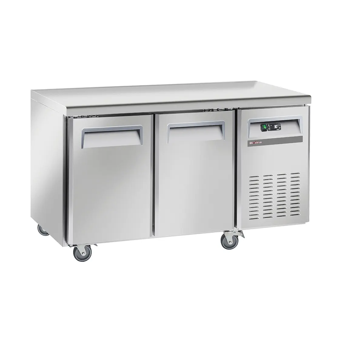 Table frigorifique, ventilé, 2 portes GN 1/1, sur roues, 2 avec freins