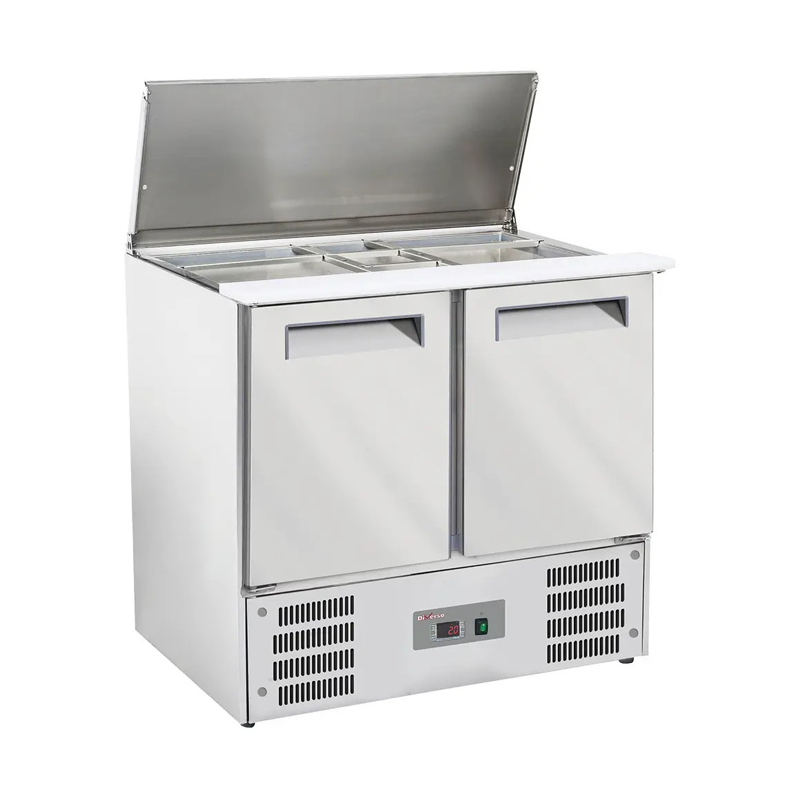 Saladette avec couvercle 2x GN1/1+3x GN 1/6-150 mm + reserve 2 portes GN 1/1
