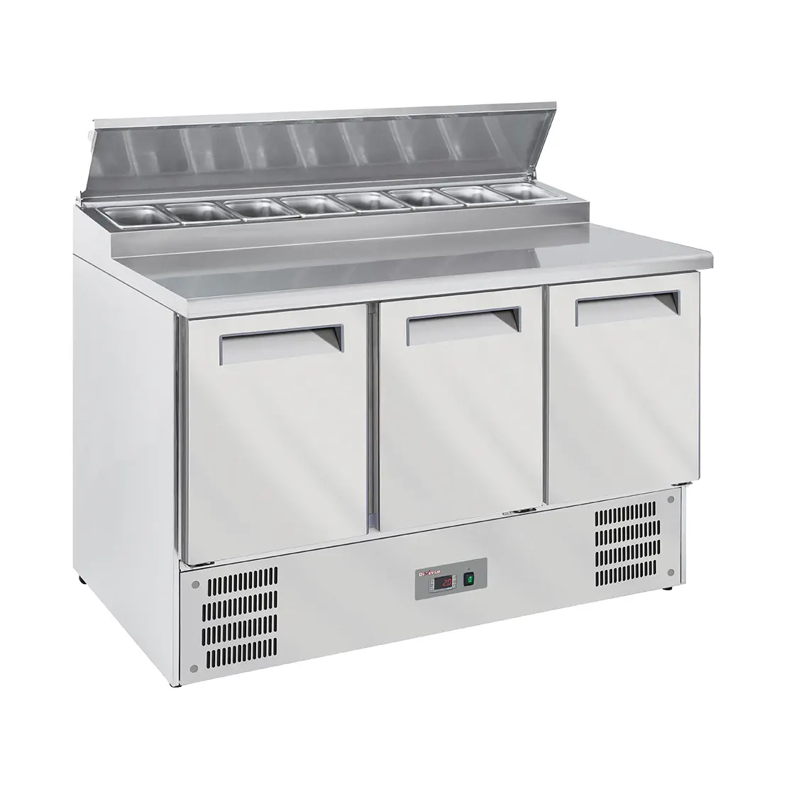 Table frigorifique 3 portes GN 1/1, + structure réfrigérée 8x GN1/6-150 mm