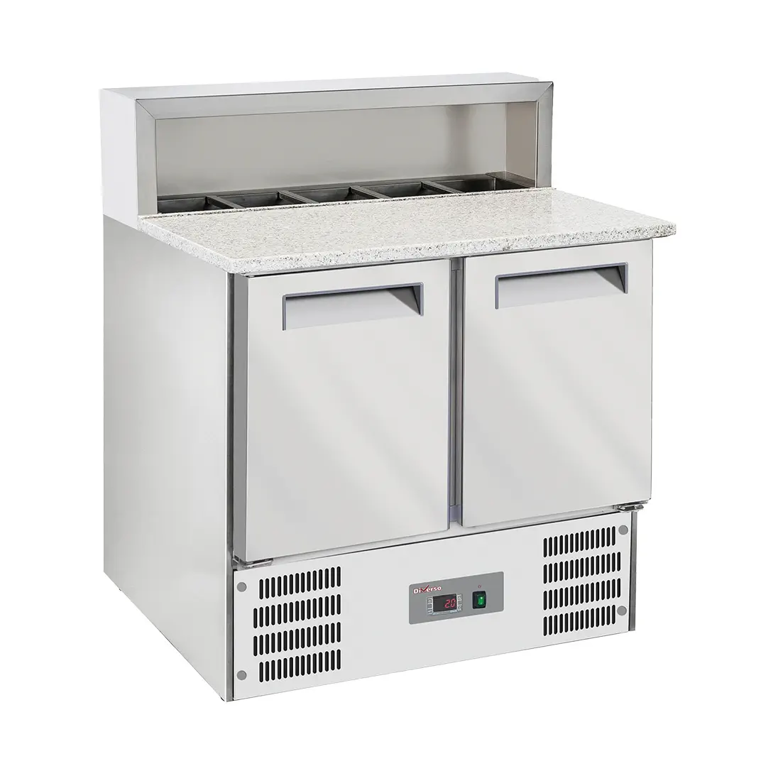 Table pizzas frigorifique 2 portes GN1/1, structure réfrigérée 5x GN1/6-150 mm