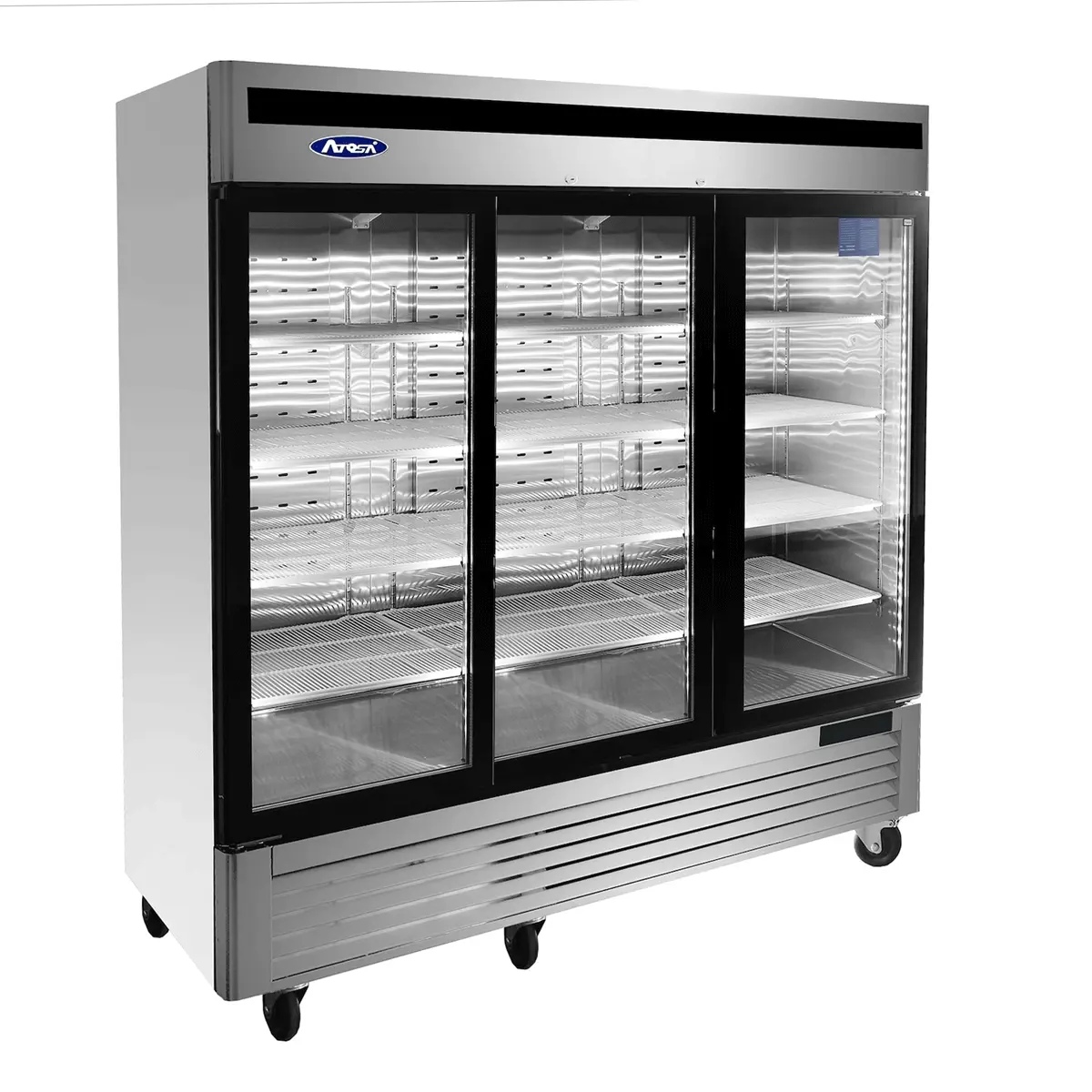 Armoire de présentation négative 3 portes vitrées finition inox 2050L