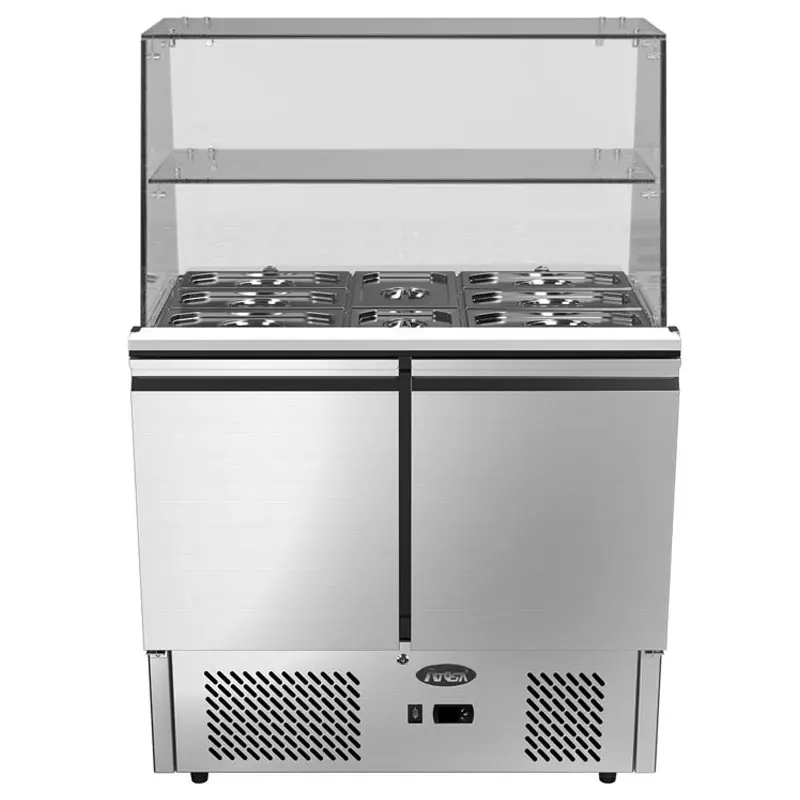 Saladette GN1/1 avec pare-haleine droit + étagère - 2 portes - 300L