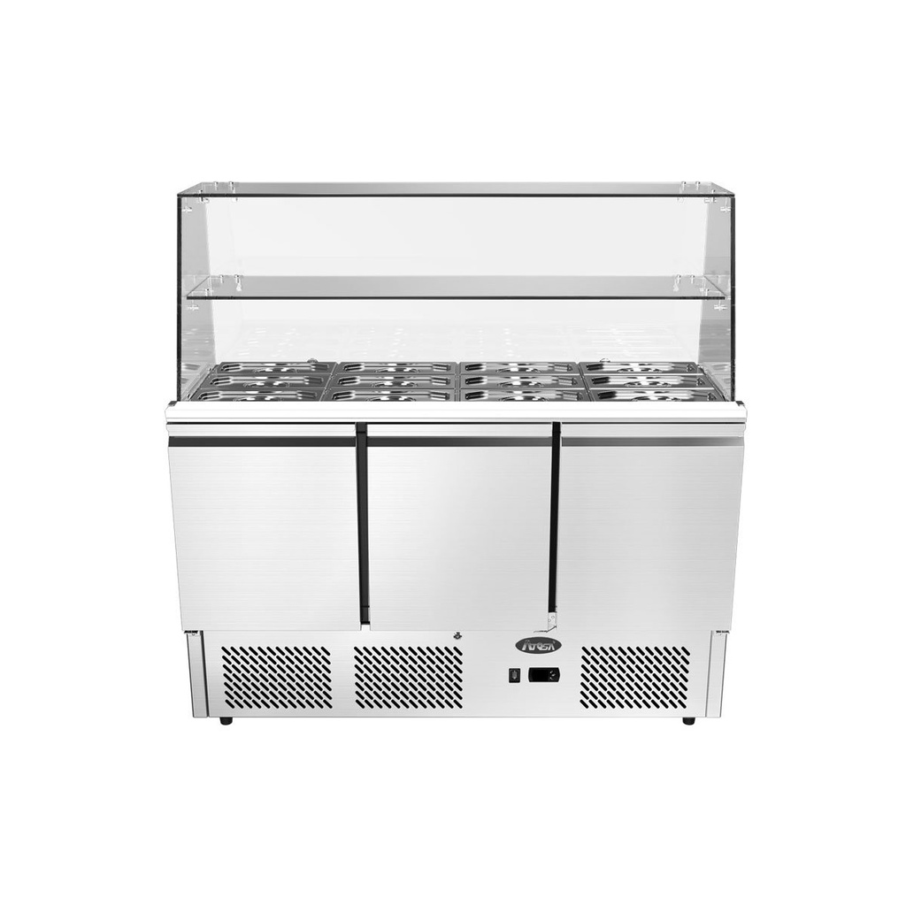 Saladette GN1/1 avec pare-haleine droit + étagère - 3 portes - 380L